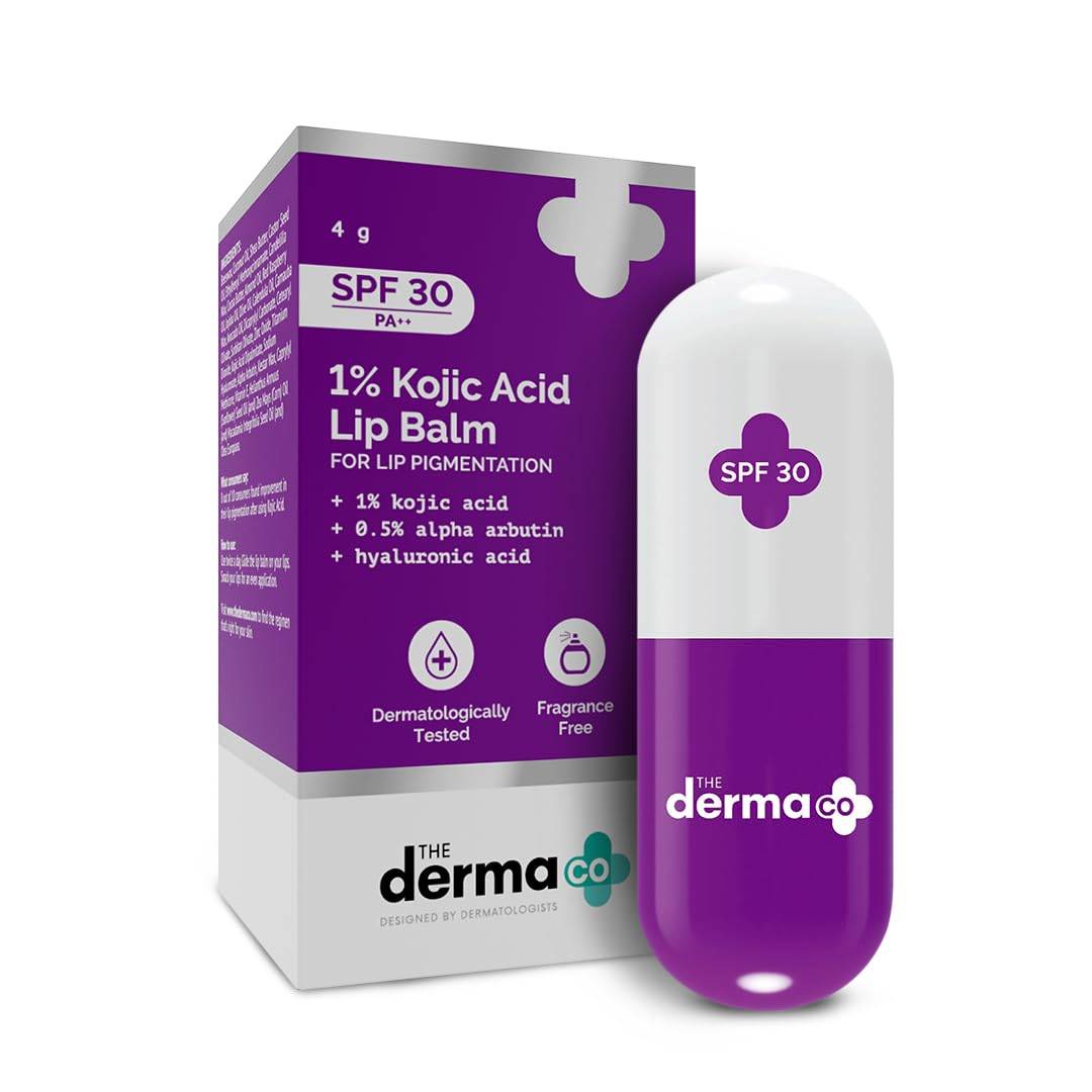 The Derma Co 1% Kojic Acid Lip Balm With Alpha Arbutin & Hyaluronic Acid, Spf 30 Pa++ For Dark & Pigmented Lips - 4G, Off White