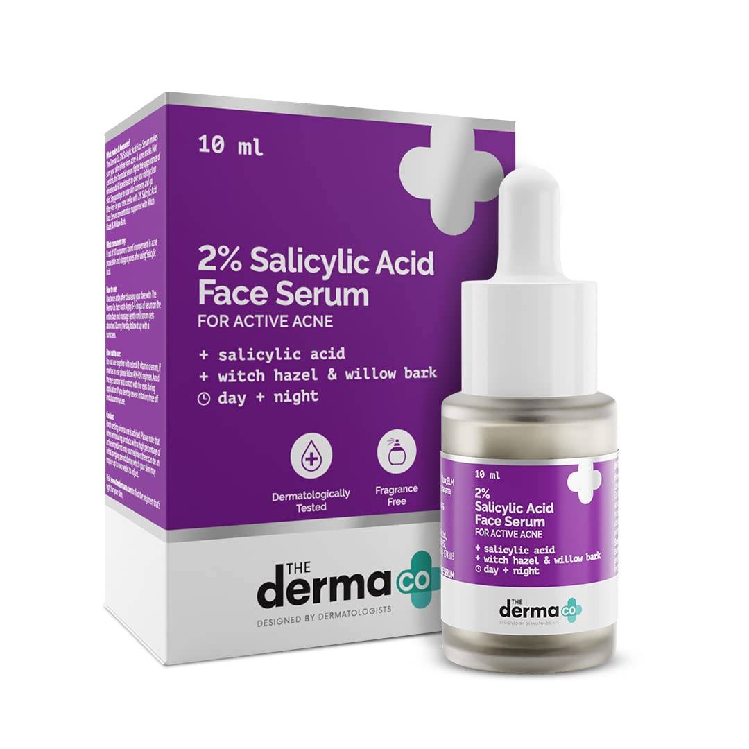 The Derma Co 2% Salicylic Acid Serum with Witch Hazel & Willow Bark for Active Acne - 10ml