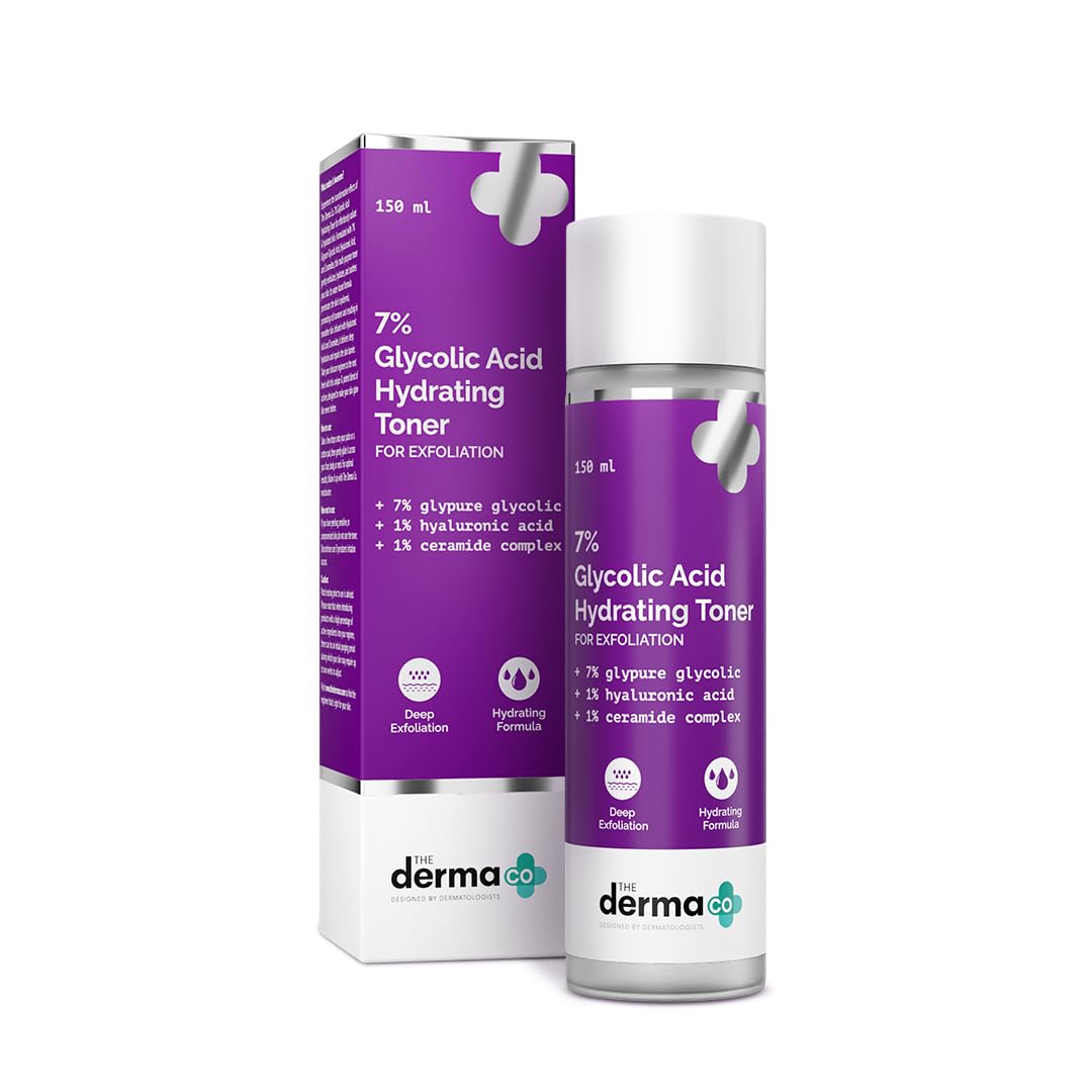 The Derma Co. 7% Glycolic Acid Hydrating Toner | Hyaluronic Acid & Ceramide Complex | For Glowing Skin | Multi-Purpose Exfoliating Toner For Face,Body,Underarms & Scalp I For Dull & Uneven Skin- 150ml