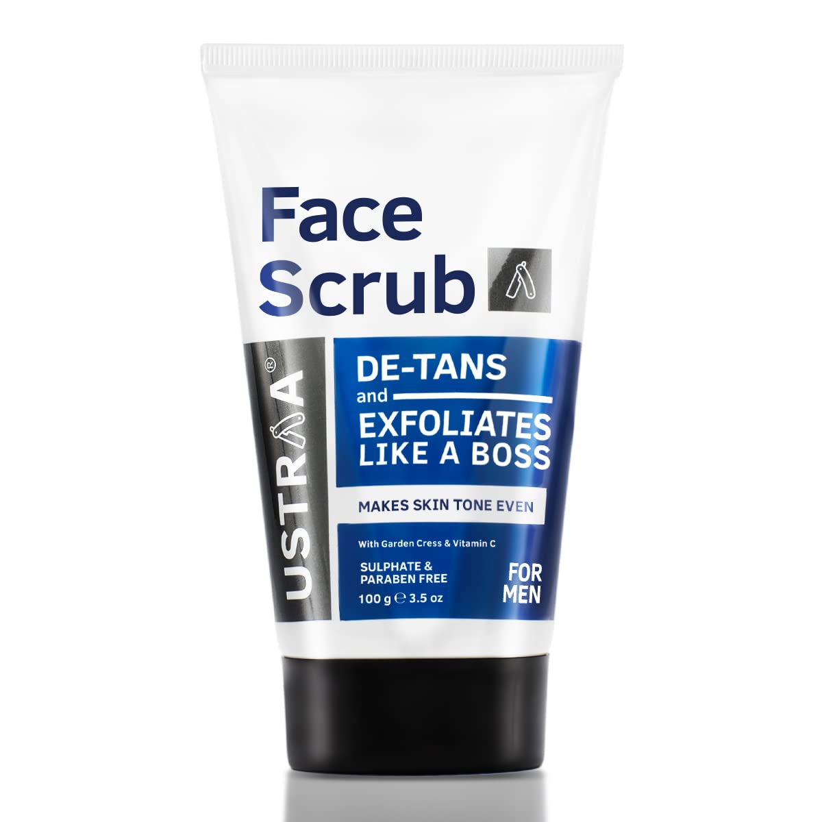 Ustraa Face Scrub -100g - De-Tan Face scrub for men, Exfoliation and tan removal with Bigger Walnut Granules, No Sulphate, No Paraben, Made in India