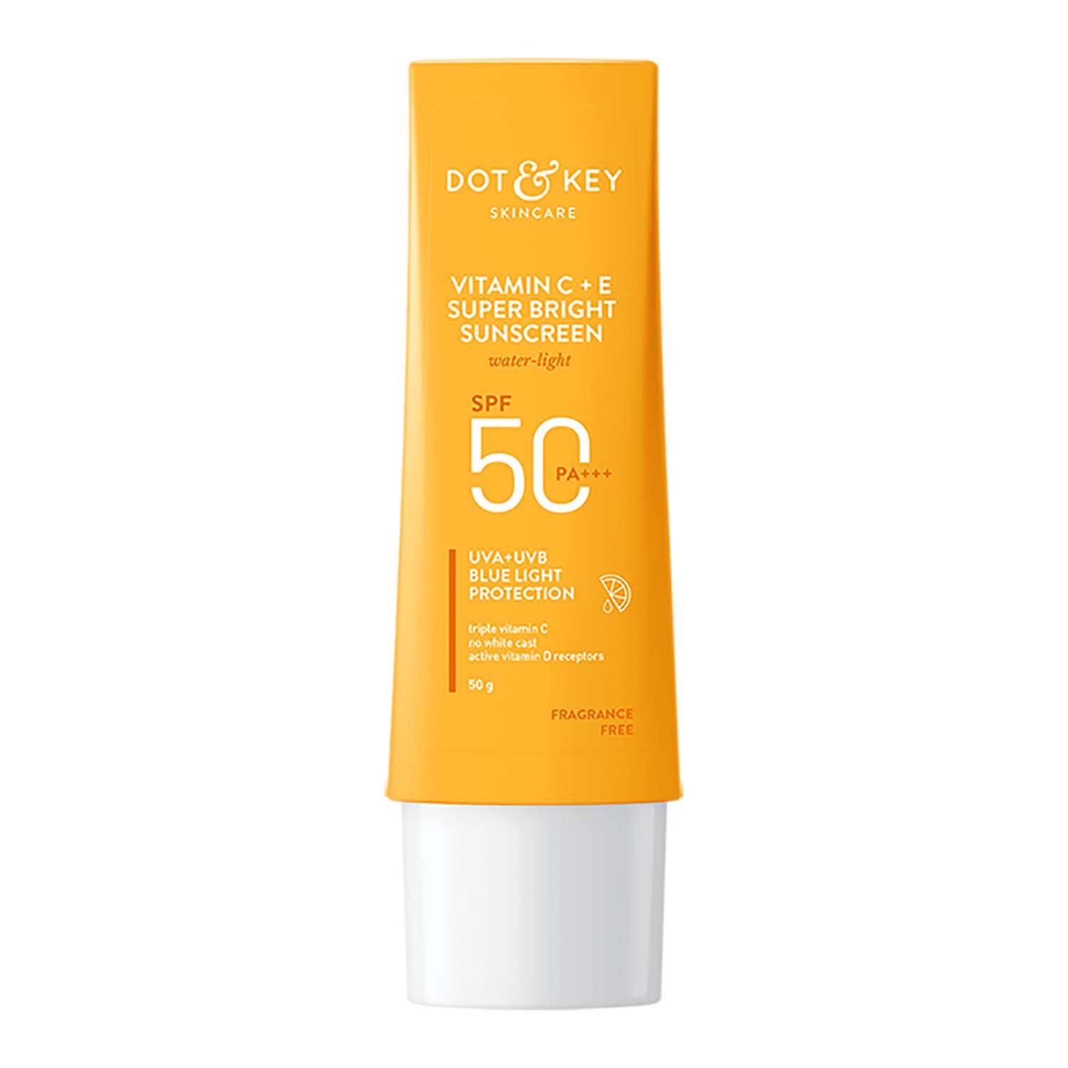 DOT & KEY Vitamin C + E Super Bright Sunscreen Spf 50|Water-Light,UVA/UVB & Blue Light Protection|For Even Toned & Glowing Skin|With Liquid Spf 50+++|No White Cast,|For All Skin Types|50G