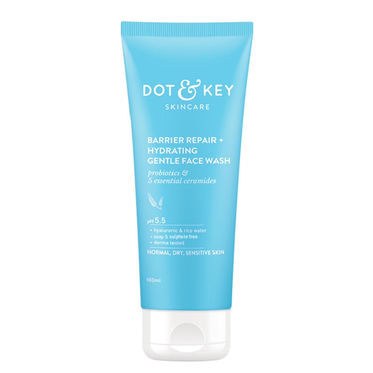 DOT & KEY Barrier Repair + Hydrating Gentle Face Wash With Probiotic|Ceremide Face Wash|Face Wash For Dry Skin,Normal Skin&Sensitive Skin|Gently Cleanses Skin From Dirt&Oil For Unisex,100Ml