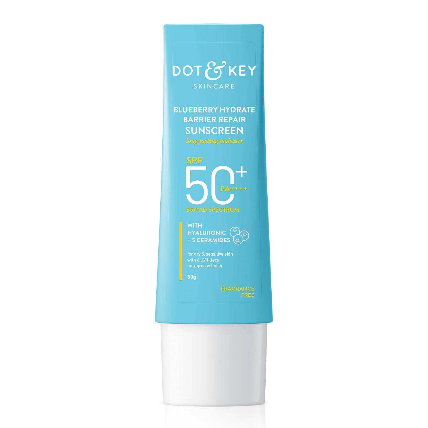 Dot & Key Blueberry Hydrate Barrier Repair Sunscreen SPF 50+, PA++++ | For Dry & Sensitive Skin | Non - Greasy Finish | No White Cast | UV & Blue Light Protection | Broad Spectrum | 50g