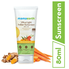 Mamaearth's Ultra Light Indian Sunscreen with Carrot Seed, Turmeric and SPF 50 PA+++ - 80ml