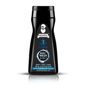 Muuchstac Ocean 3-in-1 Body Wash for Men - 200ml | Bathing Shower Gel for Body, Face & Hair Wash | Long-Lasting Freshness, Clean & Healthy Skin | Enriched with Aloe vera & Vitamin E