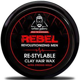 UrbanGabru Rebel Hair Styling Clay Wax for Men | Strong Hold | Matte Finish | 100 Times Re-Styleable with Keratin (Safe & Natural) - 85 gm