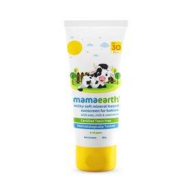 Mamaearth Milky Soft Mineral Based Sunscreen Spf 30 & Pa+++ With Oats,Milk&Calendula For Babies Sensitive Skin-80G