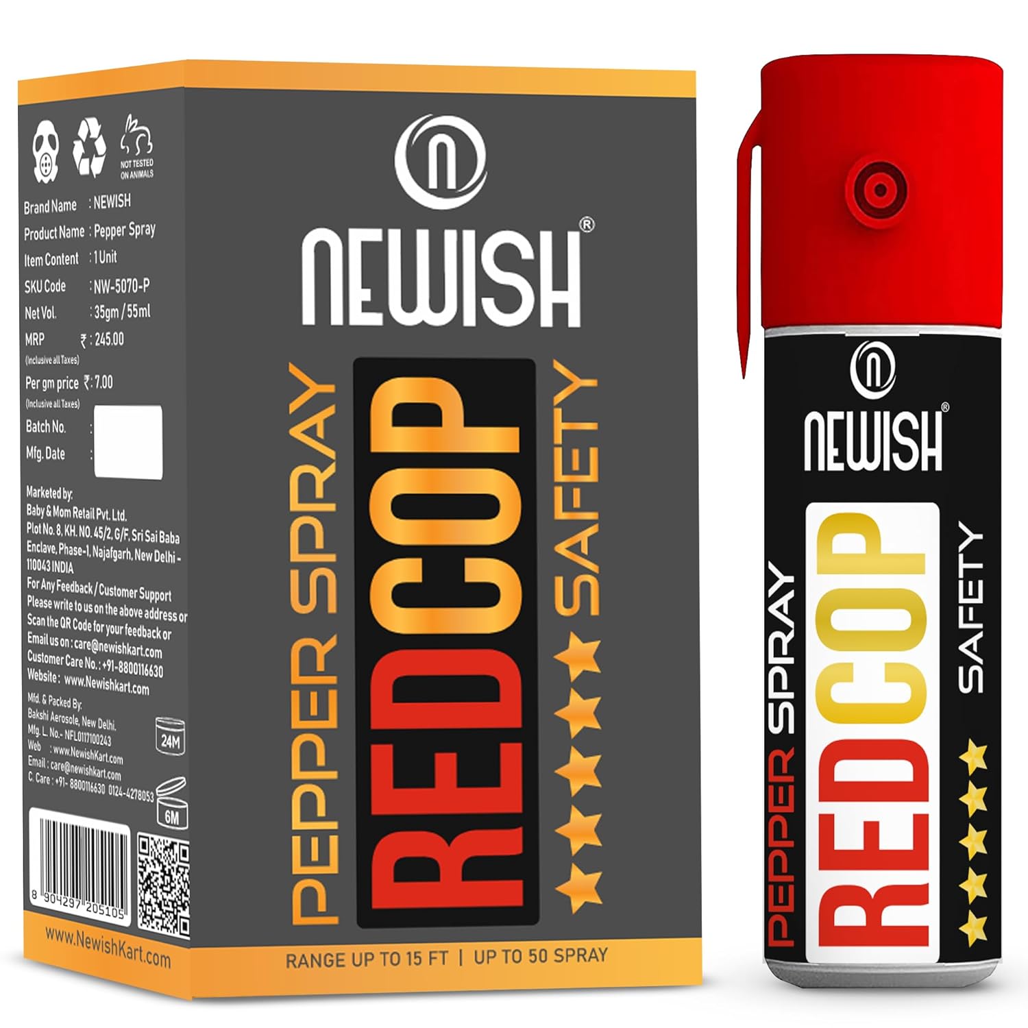 Newish Metal Powerful Pepper Spray Self Defence for Women Shots 50 (35 gm / 55 ml) (Red)