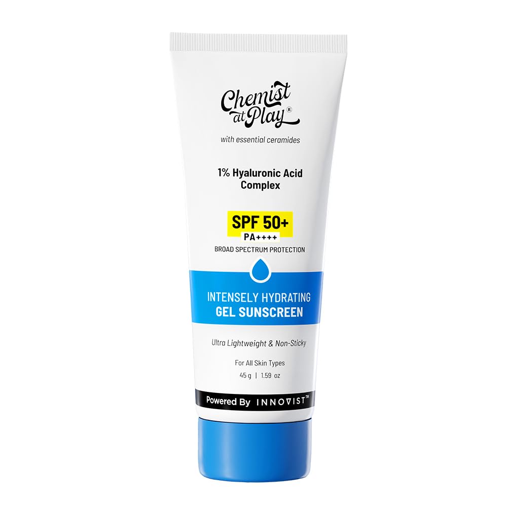Chemist at Play Intensely Hydrating Gel Sunscreen | SPF 50+ PA++++ | Ultra-Lightweight & Non-Sticky | With Hyaluronic Acid & Ceramides | for Normal, Dry, Oily, Combination skin types | 45gm