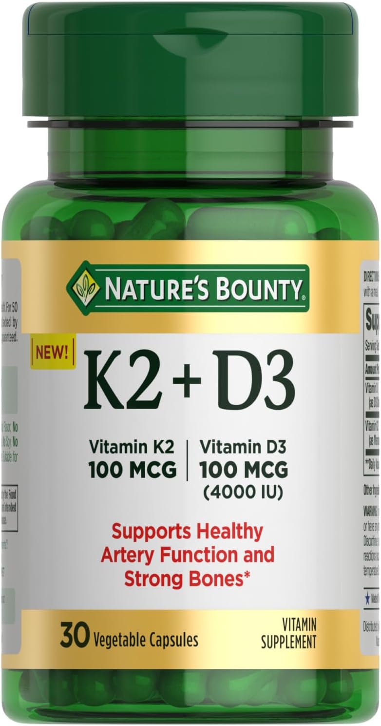 Nature’s Bounty Vitamin D3 K2 Supplement, 4000 IU Vitamin D3 plus 100 mcg of Vitamin K Supplements -30 capsules