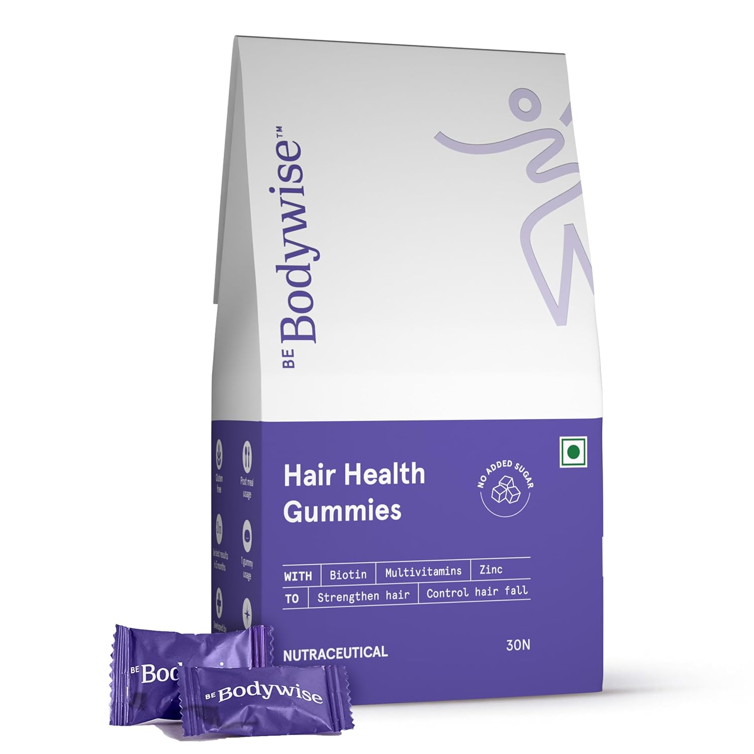 Be Bodywise Biotin Hair Gummies for Stronger, Shinier Hair & Nails | 30 Day Pack |