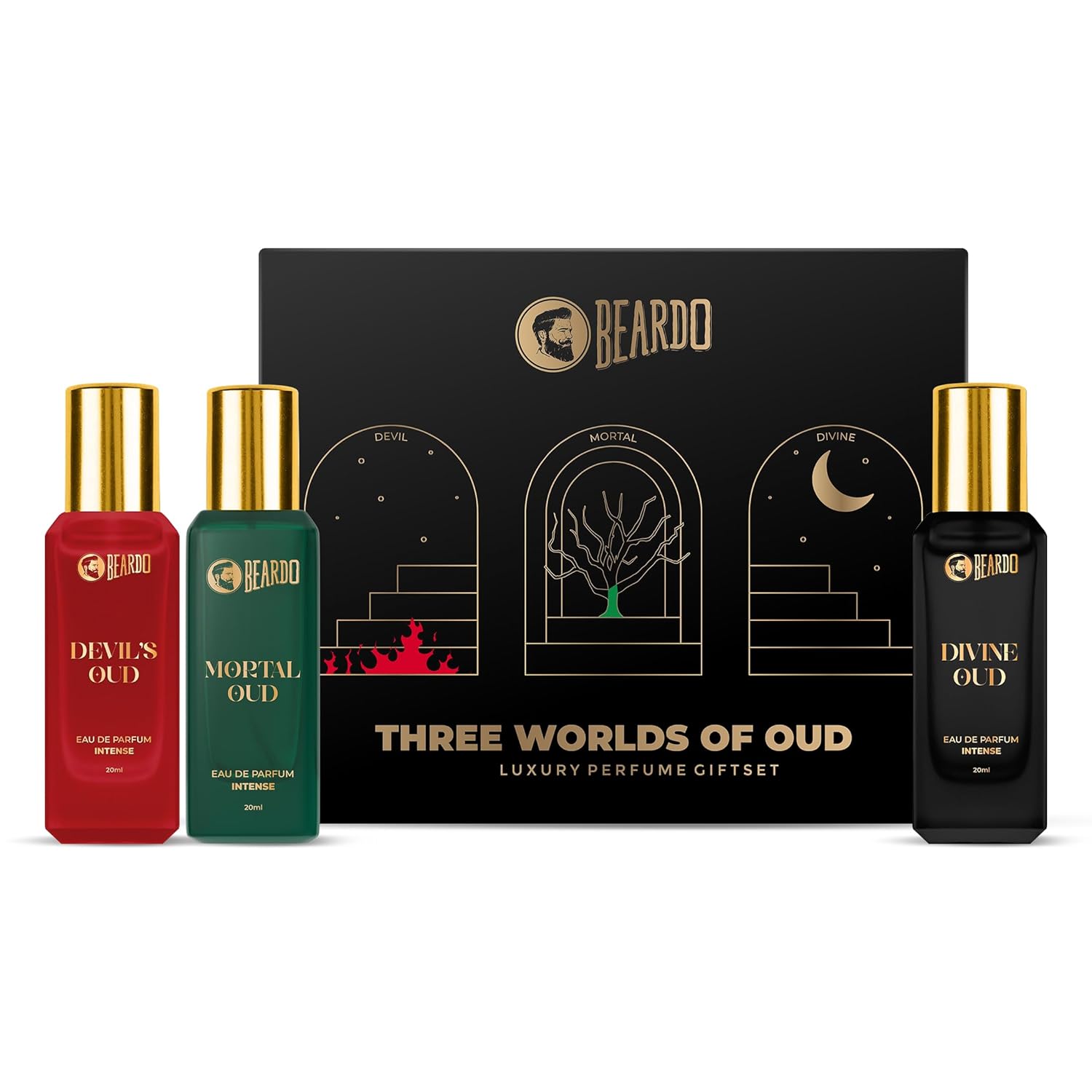 Beardo Oud Perfumes Giftset for Men - Three Worlds of Oud 3x20ml | Devil's, Mortal & Divine
