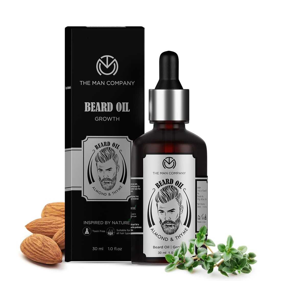 The Man Company Beard Oil for Growing Beard Faster with Almond & Thyme, NATURAL, Best Beard Growth Oil for Man-30 ml