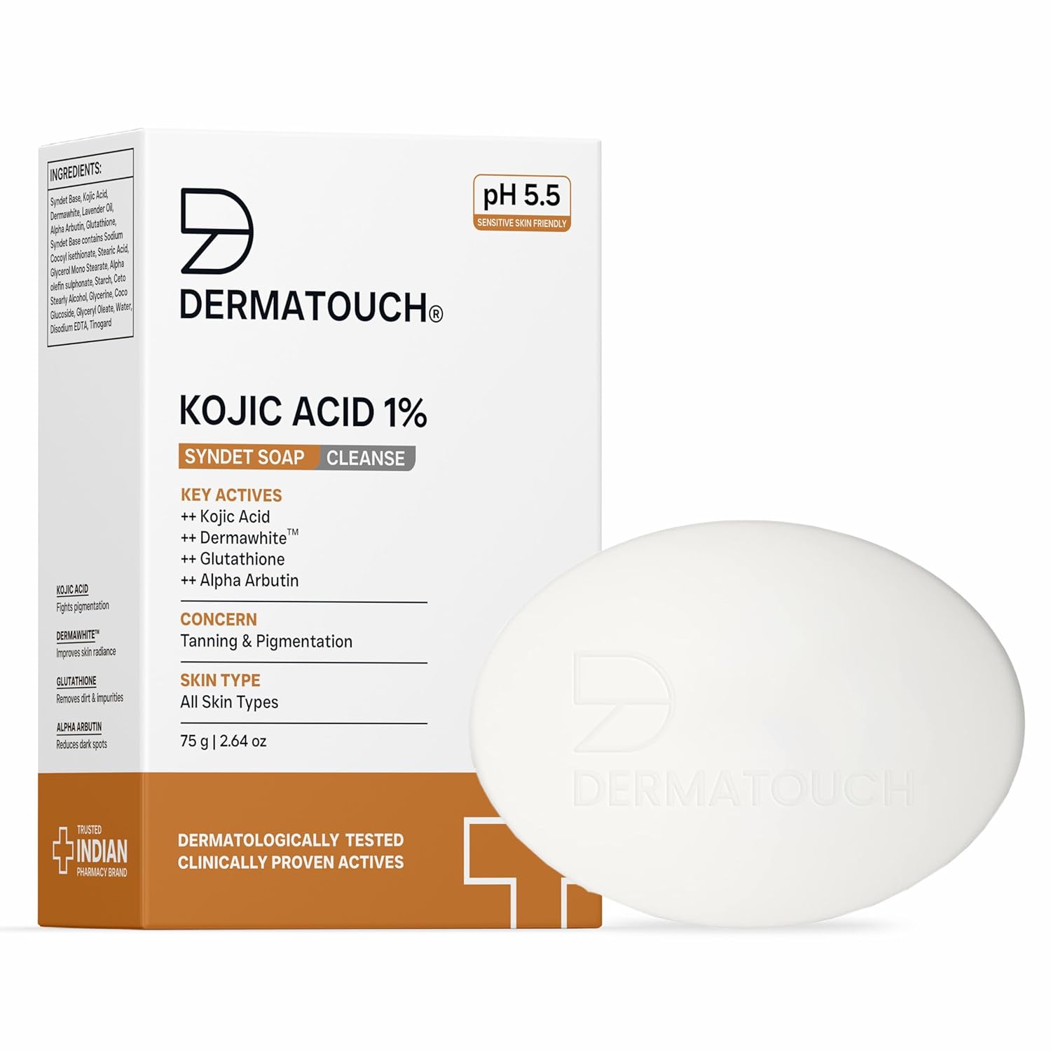 DERMATOUCH Kojic Acid 1% Soap with Glutathione & Alpha Arbutin-75 gram